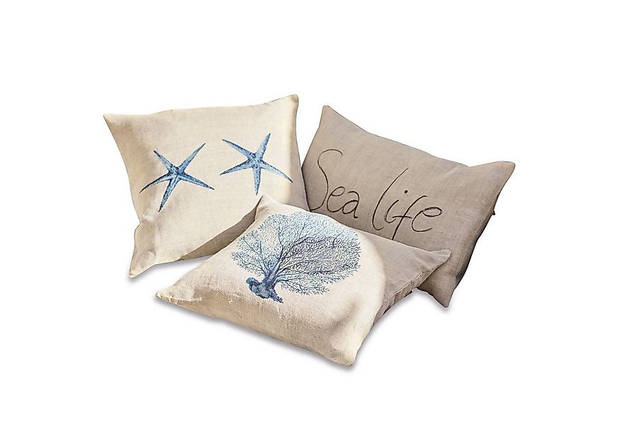 Mirabeau Kissenhülle Kissenhülle 3er Set Sea life beige/blau günstig online kaufen