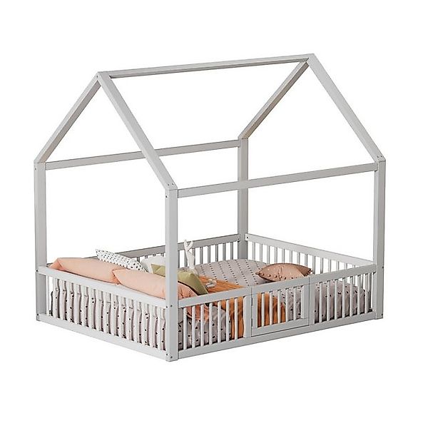 Ulife Hausbett Massivholzbett Doppelbett Flachbett mit Türchen, weiß,140 X günstig online kaufen