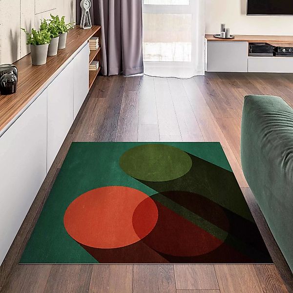 Vinyl-Teppich Abstrakte Formen - Kreise in Grün und Rot günstig online kaufen
