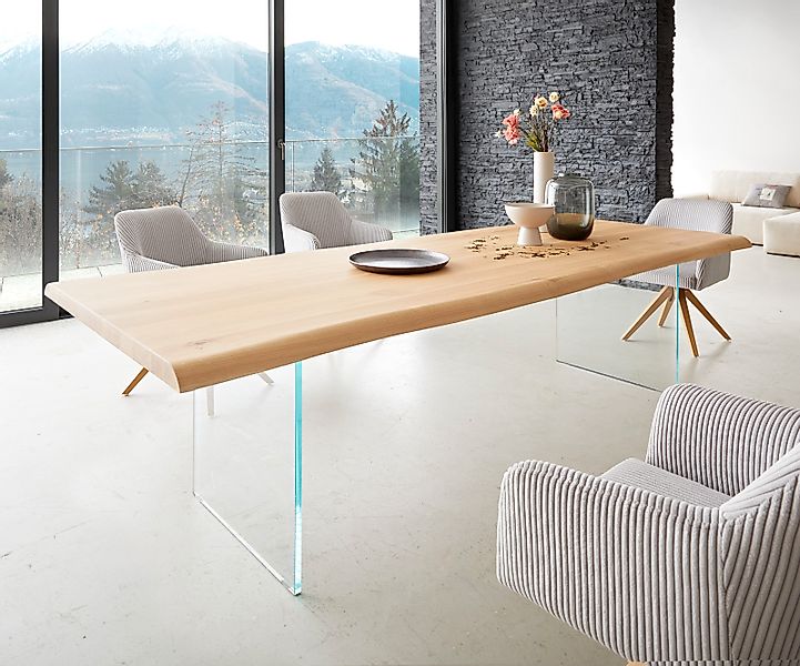 Esstisch Edge 260x100 Eiche Natur Glas Live-Edge günstig online kaufen