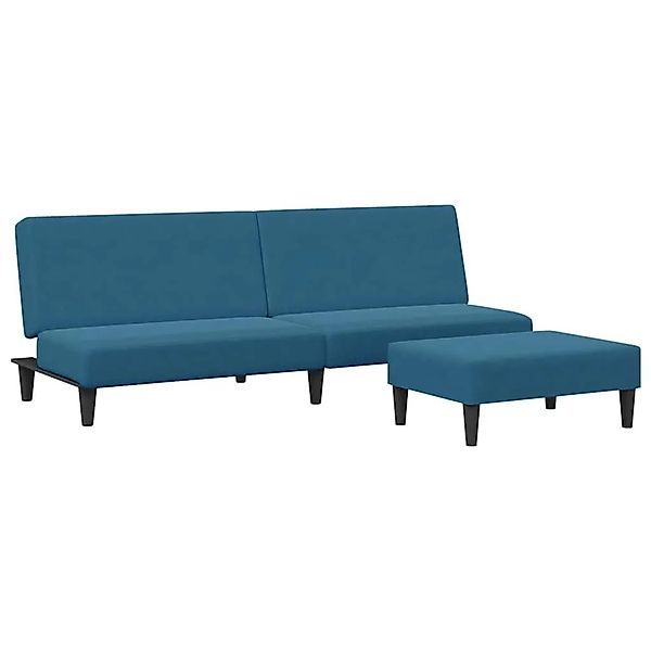 vidaXL Schlafsofa 2-Sitzer mit Fußhocker Blau Samt 3216230 günstig online kaufen
