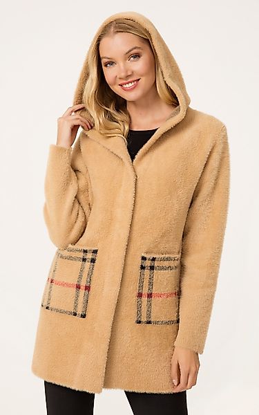 Passioni Wintermantel in beige mit Karomuster-Details günstig online kaufen