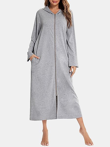 Plus Größe Damen Baumwoll-Langarm-Nachthemd mit Kapuze und langem Ärmel und günstig online kaufen