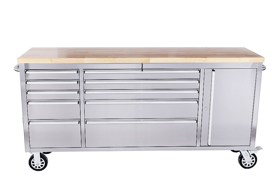 ONDIS24 Werkzeugwagen Werkstattwagen Edelstahl Werkbank mit Massivholzplatt günstig online kaufen