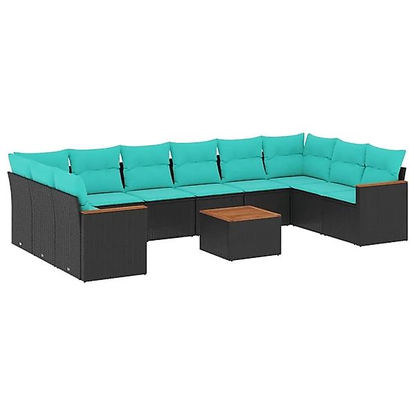 vidaXL 11-Tlg Gartensofa-Set mit Kissen Schwarz Polyrattan 3226330 günstig online kaufen