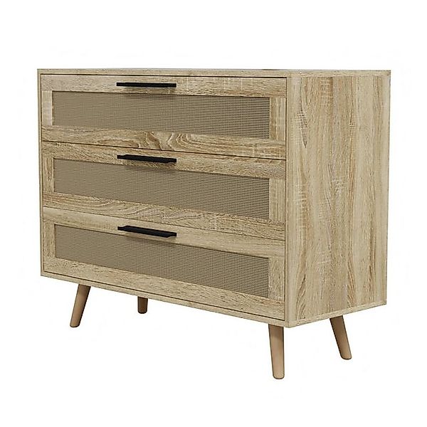 HAGO Klappbett 3 Schubladen Rattan Holz Anrichte Sonoma Eiche 100x77x40cm A günstig online kaufen