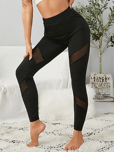 YOINS Black Yoga Hosen Schnelltrocknende Mesh-Stitching-Leggings günstig online kaufen