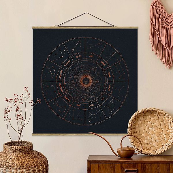 Stoffbild Karten mit Posterleisten - Quadrat Astrologie Die 12 Sternzeichen günstig online kaufen