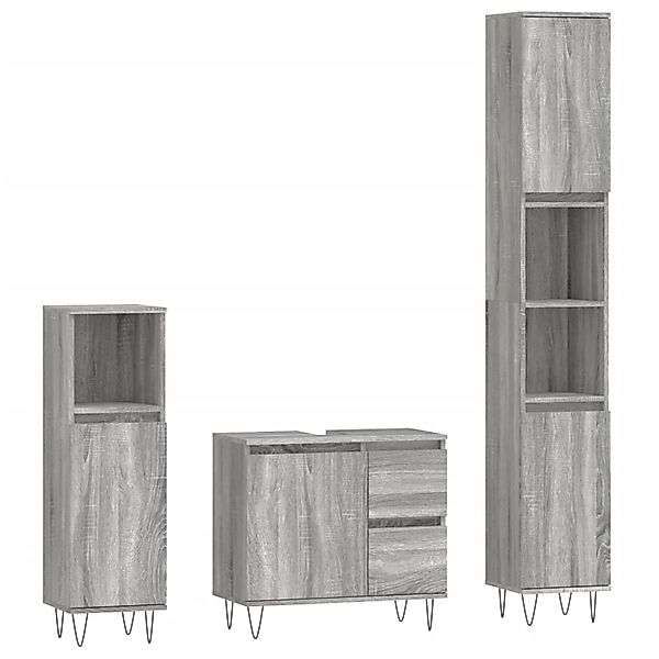 vidaXL Badezimmer-Set 3-tlg. Badmöbel-Set Grau Sonoma günstig online kaufen