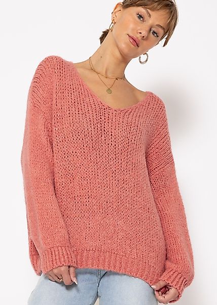 SASSYCLASSY Strickpullover Oversize Pullover mit V-Ausschnitt günstig online kaufen