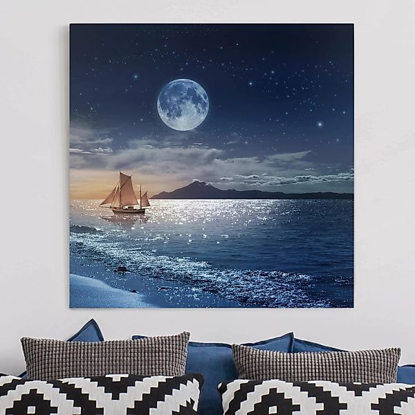 Leinwandbild - Quadrat Moon Night Sea günstig online kaufen