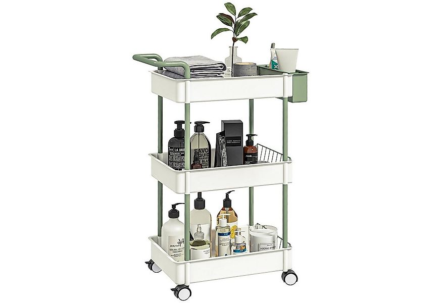 HOMCOM Servierwagen Rollwagen mit 3 Etagen, Hängekorb, Aufbewahrungswagen m günstig online kaufen