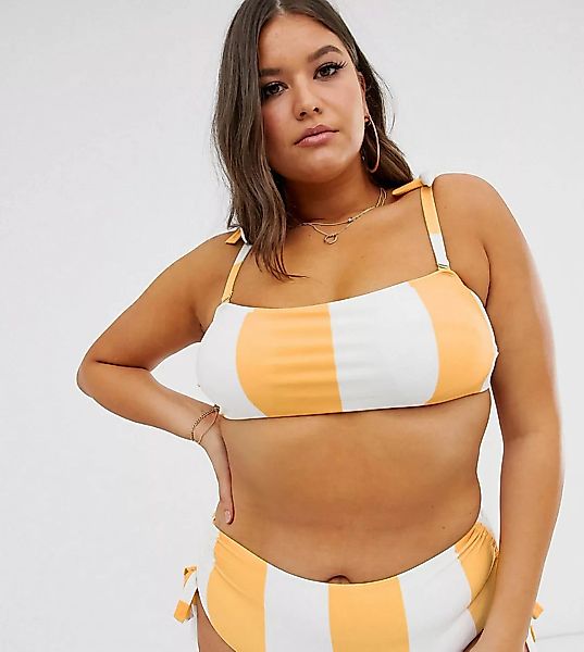 ModCloth – Shirley – Exklusives, trägerloses Bikinioberteil in Orange gestr günstig online kaufen