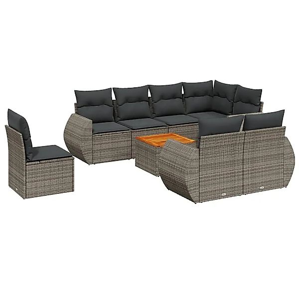 vidaXL 9-Tlg Garten-Sofagarnitur mit Kissen Grau Poly Rattan 3257432 günstig online kaufen