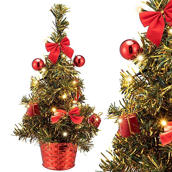 Künstlicher Mini Weihnachtsbaum 36cm Rot mit Timer Lichterkette & Deko günstig online kaufen
