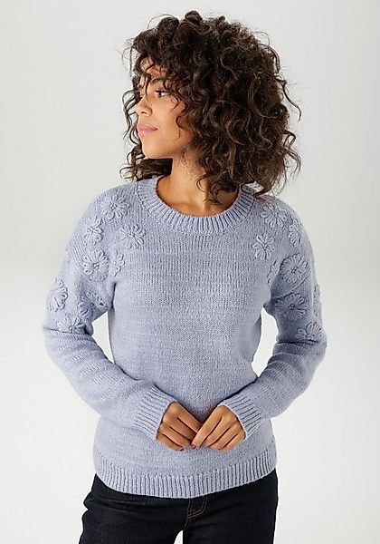 Aniston CASUAL Strickpullover mit aufgestrickten Blüten verziert günstig online kaufen