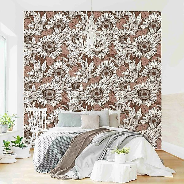 Fototapete Sonnenblumenfeld in Beige günstig online kaufen