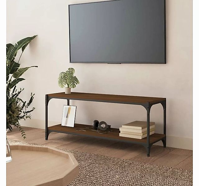 furnicato TV-Schrank Braun Eichen-Optik 100x33x41 cm Holzwerkstoff Stahl günstig online kaufen