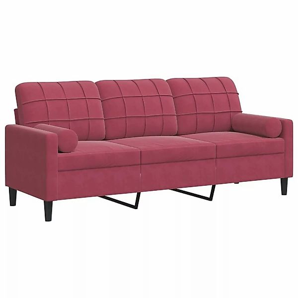 vidaXL 3-Sitzer-Sofa mit Zierkissen Weinrot 180 cm Samt 2145349 günstig online kaufen