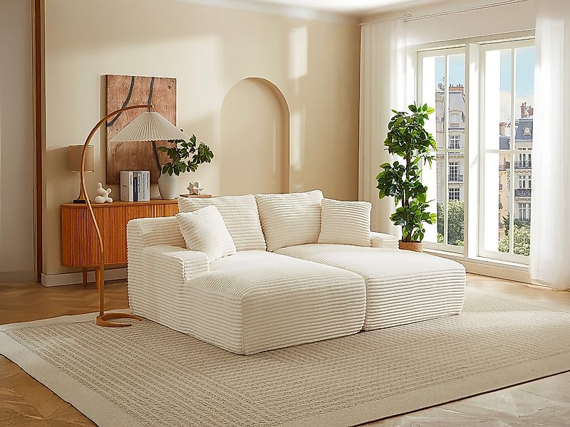 Sofa 3-Sitzer tiefe Polsterung - Cord grobe Rippen Beige - DONILIA günstig online kaufen