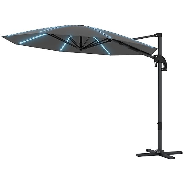 Outsunny Alu Ampelschirm LED Solar Ø300cm höhenverstellbar Sonnenschirm mit günstig online kaufen