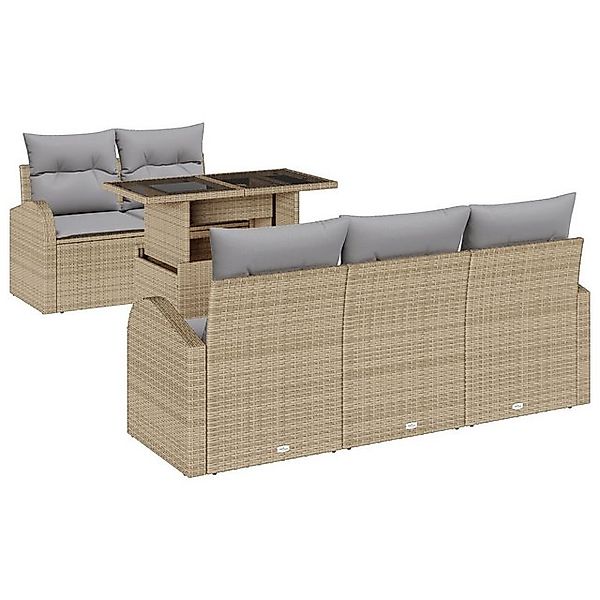 vidaXL Loungesofa 6-tlg. Garten-Sofagarnitur mit Kissen Beige Poly Rattan, günstig online kaufen