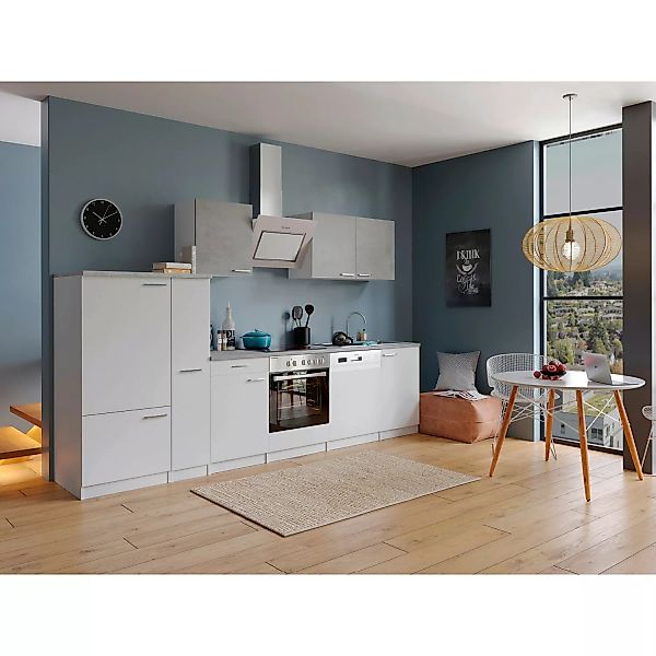 Respekta Economy Küchenzeile KB310WWBSC 310 cm Weiß-Beton Optik günstig online kaufen