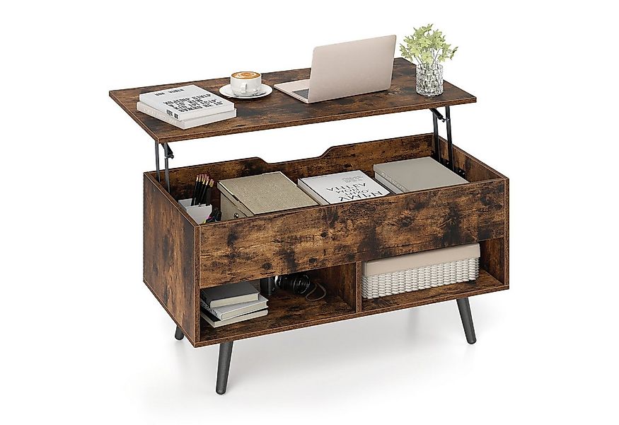 COSTWAY Couchtisch, höhenverstellbar, Stauraum mit 2 Fächern, 80x40x44,5-85 günstig online kaufen