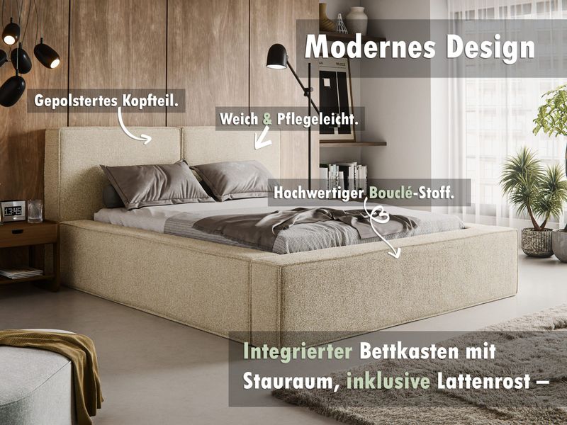 thematys Polsterbett mit Bettkasten, Stauraumbett, Bouclé günstig online kaufen