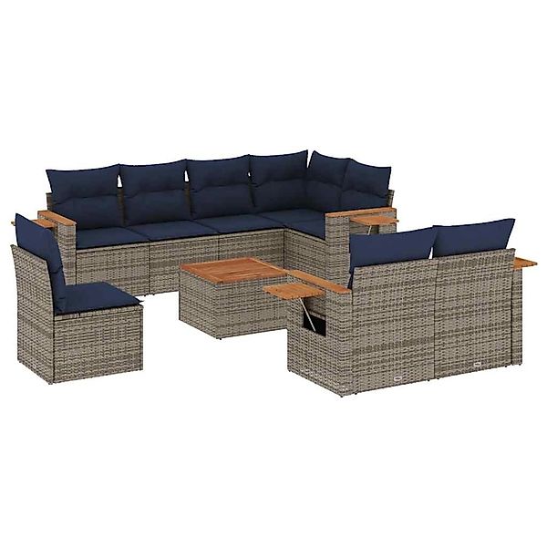 vidaXL 9-Tlg Garten-Sofagarnitur mit Kissen Grau Poly Rattan 3227013 günstig online kaufen
