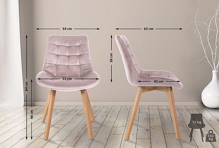 CLP Esszimmerstuhl Brook, Vierfußgestell aus Holz mit Samtbezug günstig online kaufen