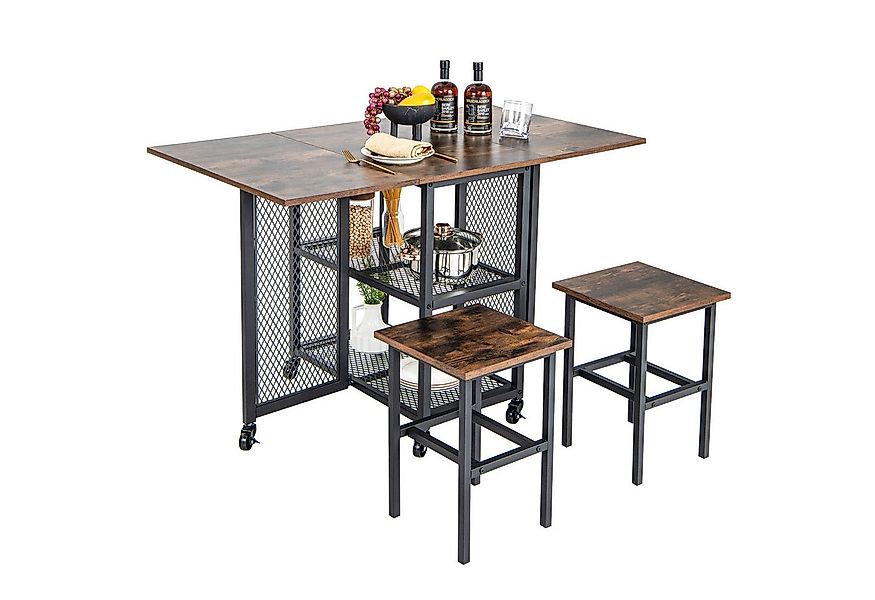 COSTWAY Essgruppe, Set für 2 Personen klappbar, Bartisch mit Rollen & Hocke günstig online kaufen