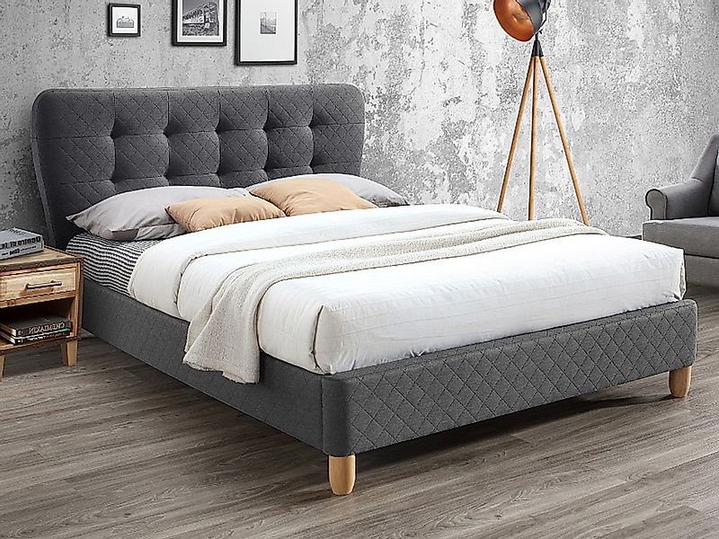 Polsterbett - 140 x 190 cm - Stoff - Grau + Matratze - ELIDE günstig online kaufen