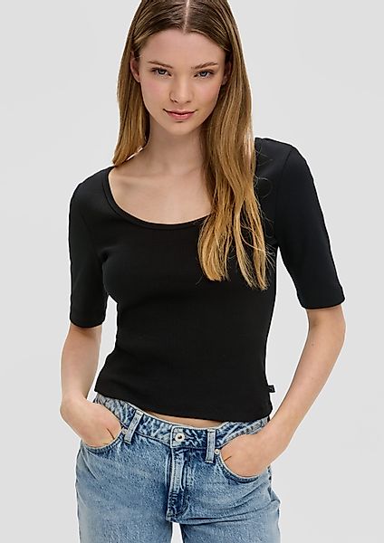 QS Kurzarmshirt T-Shirt Rippshirt mit tiefem günstig online kaufen