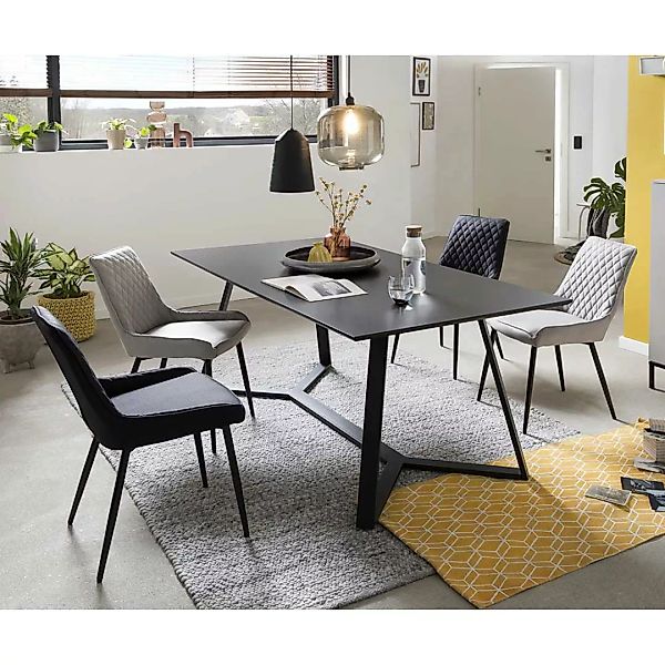 Esszimmer Sitzgruppe in Grau und Schwarz 180 cm Esstisch (fünfteilig) günstig online kaufen