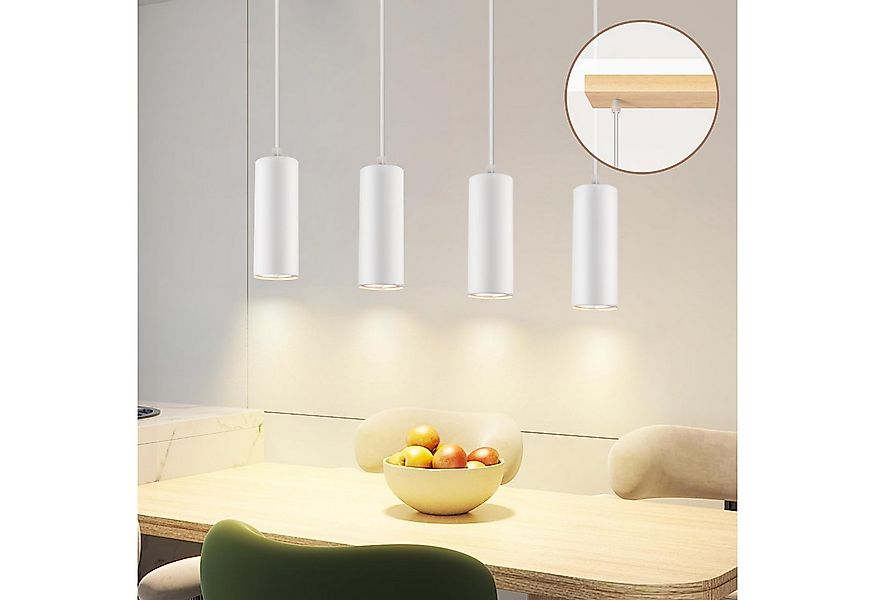 Nettlife Pendelleuchte Pendelleuchte 4 Flammig GU10 Holz Weiß, Höhenverstel günstig online kaufen