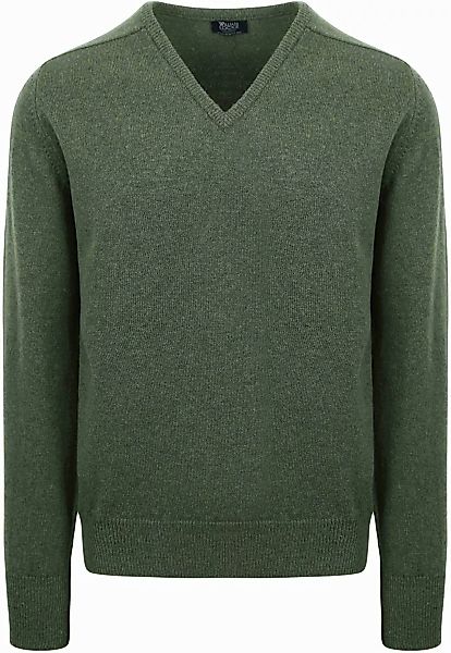 William Lockie Pullover Lamwolle V-Ausschnitt Olivgrün - Größe L günstig online kaufen