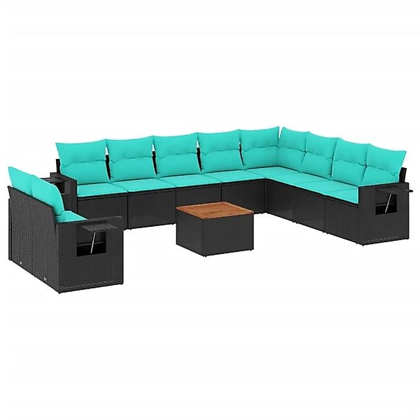vidaXL 11-Tlg Gartensofa-Set mit Kissen Schwarzes Polyrattan 3224636 günstig online kaufen