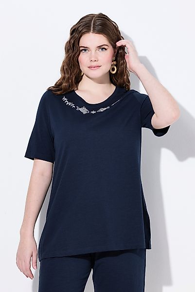 Ulla Popken T-Shirt T-Shirt Stickerei Rundhals günstig online kaufen