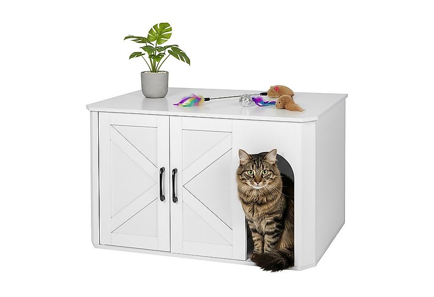 relaxdays Indoorhütte Katzenschrank für Katzenklo, weiß günstig online kaufen
