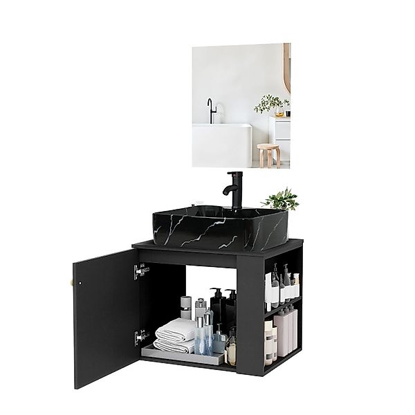 Puluomis Badezimmer-Set Badezimmerschrank mit Spiegel Waschbeckenunterschra günstig online kaufen