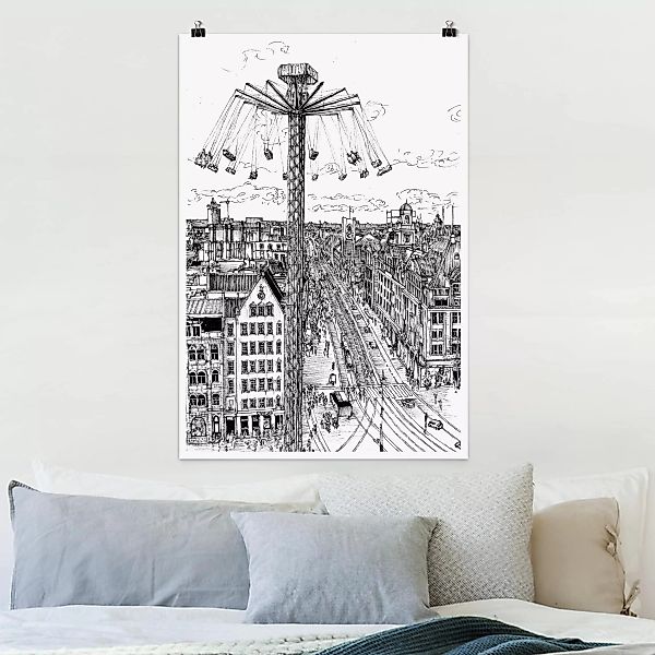 Poster Architektur & Skyline - Hochformat Stadtstudie - Kettenkarussell günstig online kaufen