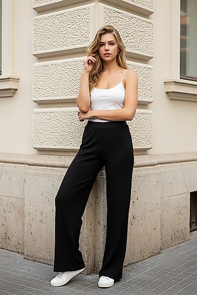 Zuckerwatte Strickhose Rippstrickoptik aus Viskose mit Elasthan günstig online kaufen