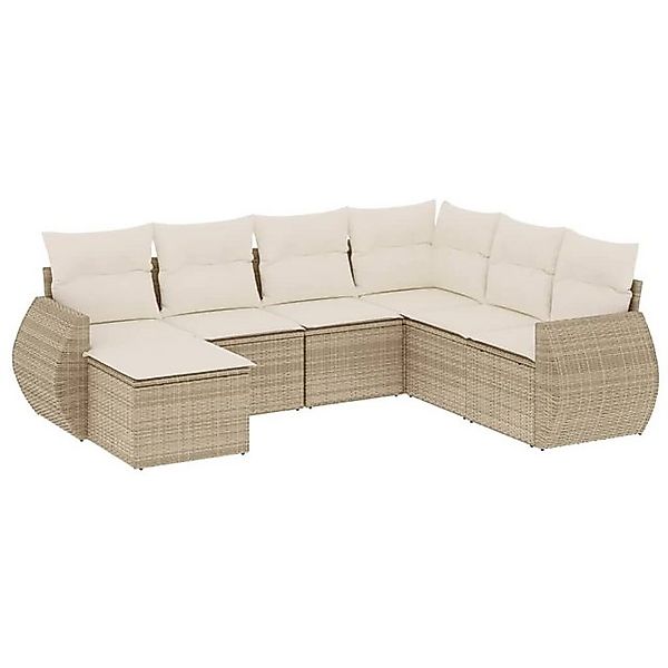 vidaXL Sofaelement 7-tlg. Garten-Sofagarnitur mit Kissen Beige Poly Rattan günstig online kaufen