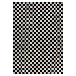 Patchwork Teppich in Schwarz und Weiß Echtfell günstig online kaufen