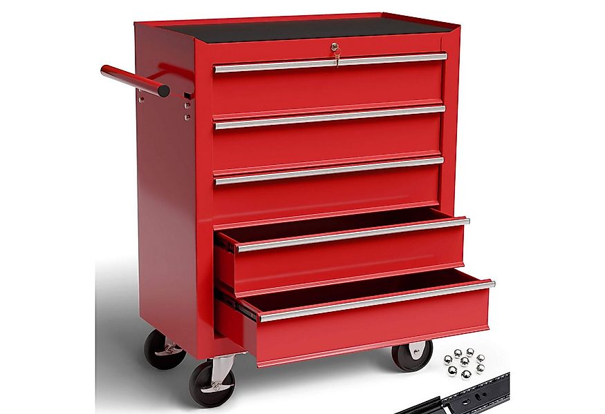 Arebos Werkstattwagen Werkstattwagen 5 Fächer, zentral abschließbar, rot, ( günstig online kaufen
