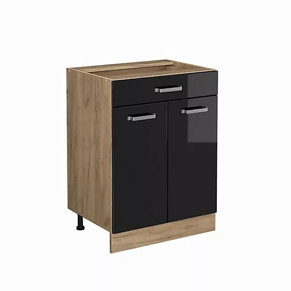 Vicco Unterschrank R-Line, Schwarz Hochglanz/Goldkraft Eiche, 60 cm mit Sch günstig online kaufen