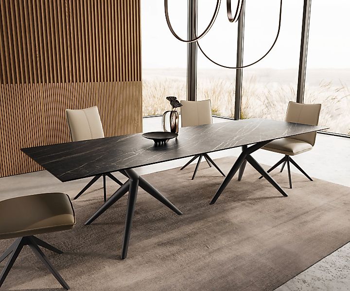 Esstisch Edge 300x100 Keramik Laminam®Noir Desir Braun Estelar rund Metall günstig online kaufen