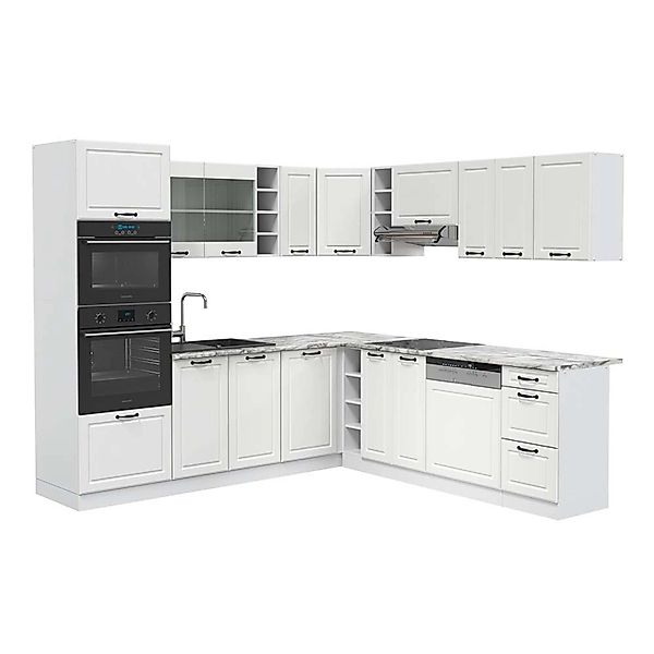 Vicco R-Line Eckküche Weiß Landhaus/Weiß 237 x 60 cm AP Marmor günstig online kaufen
