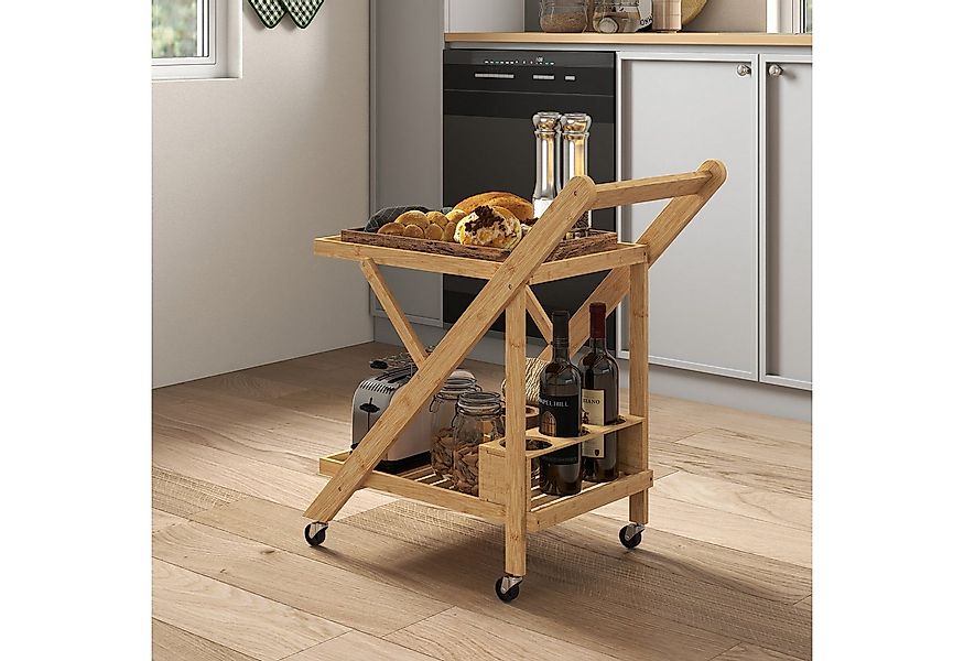 HOMCOM Servierwagen Küchenwagen mit Weinregal, Arbeitsplatte, 2 Ebenen, (Ro günstig online kaufen
